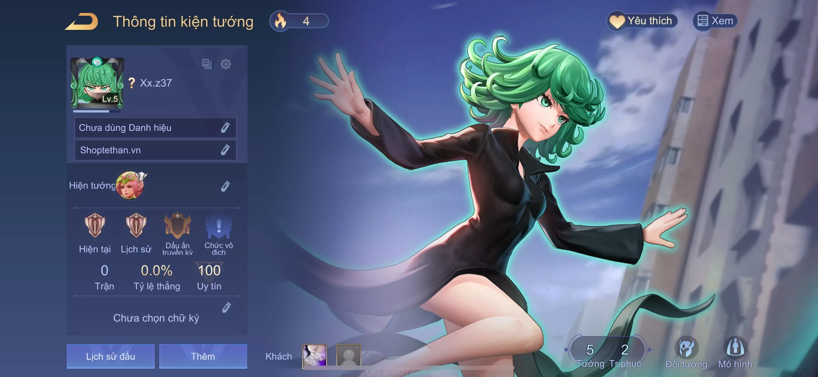 (SALE) ACC REG: Krixi lốc xoáy kinh hoàng Tatsumaki, sẵn tướng, dư vàng, free đổi tên, trắng thông tin