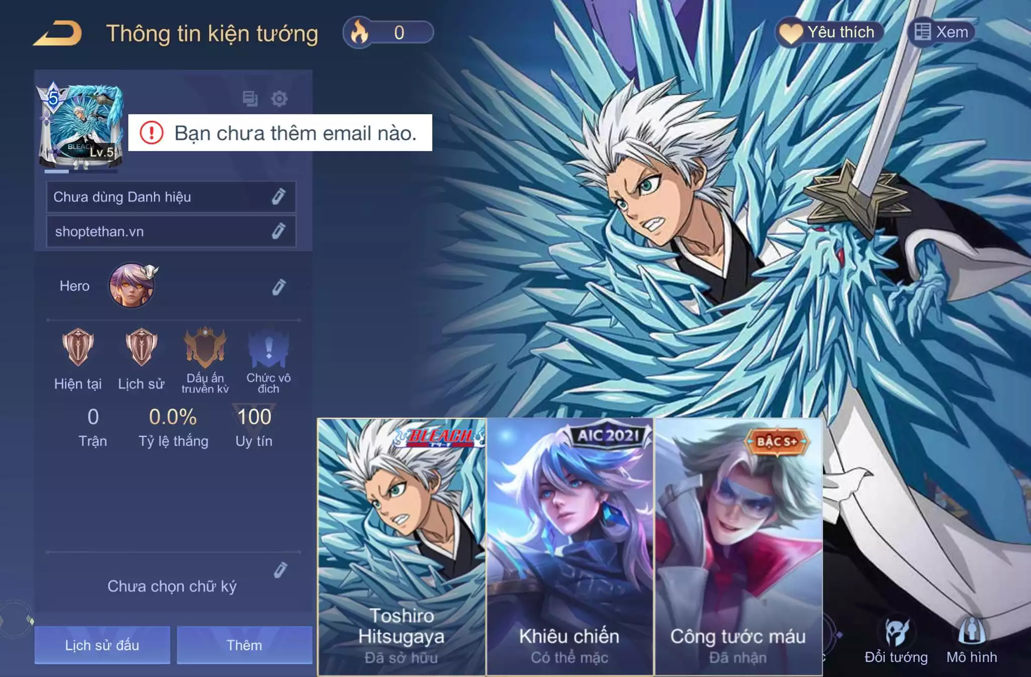 ACC REG LIÊN QUÂN: Bright Toshiro Hitsugaya + AIC khiêu chiến + Paine công tước máu... free đổi tên, trắng thông tin