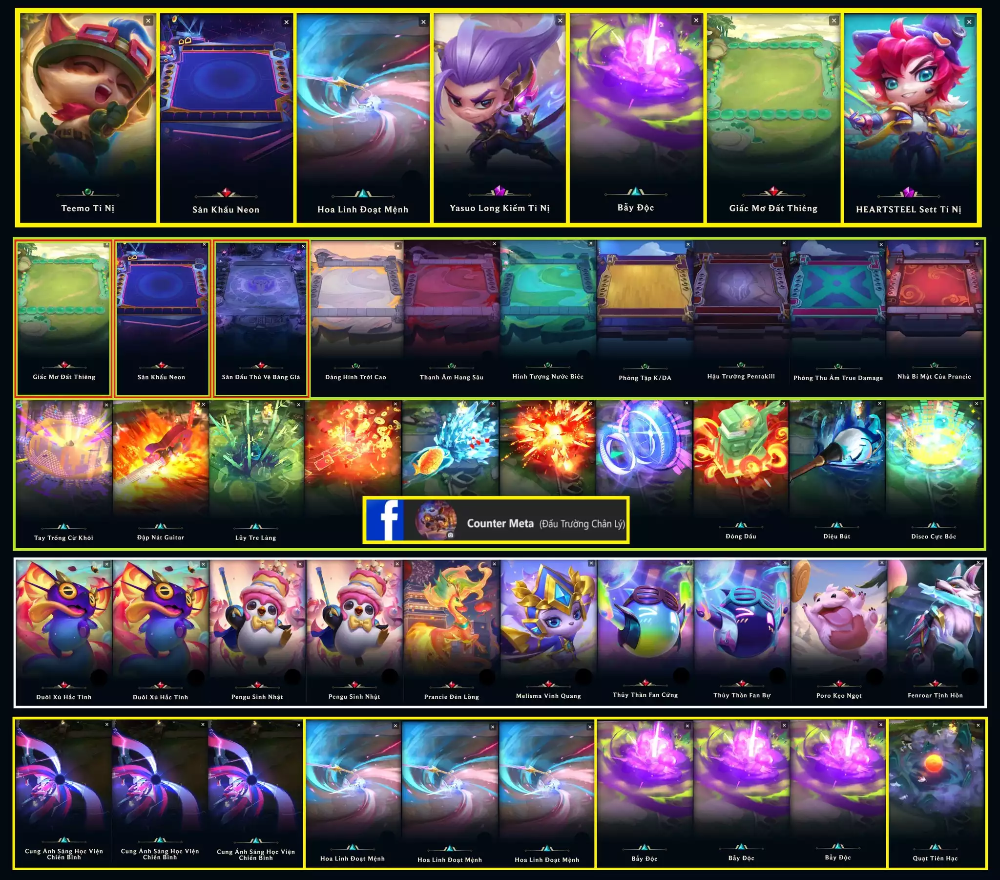 🔰 2 PET TÍM 🔰3 SÀN ĐẤU ĐỎ CỰC ĐẸP 🔰 1 TÍ NỊ 🔰 YASUO LONG KIẾM TÍ NỊ ✅ SET HEARTSTEEL TÍ NỊ ✅ TEEMO TÍ NỊ ⬆️ CHƯỞNG - HOA LINH ĐOẠT MỆNH ⬆️ CHƯỞNG - CUNG ÁNH SÁNG HỌC VIỆN CHIẾN BINH