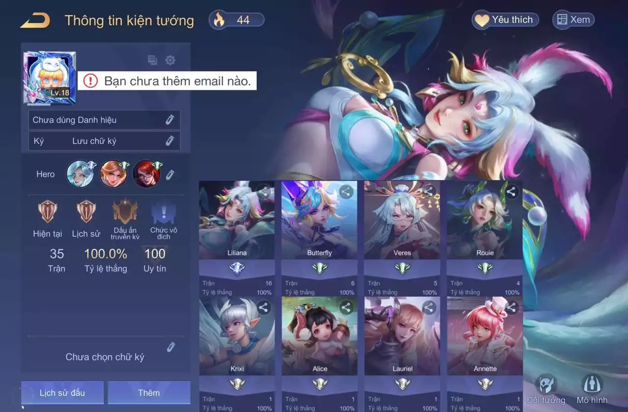 ACC REG CHAMP NỮ, NHIỀU SKIN NỮ, TRẮNG THÔNG TIN