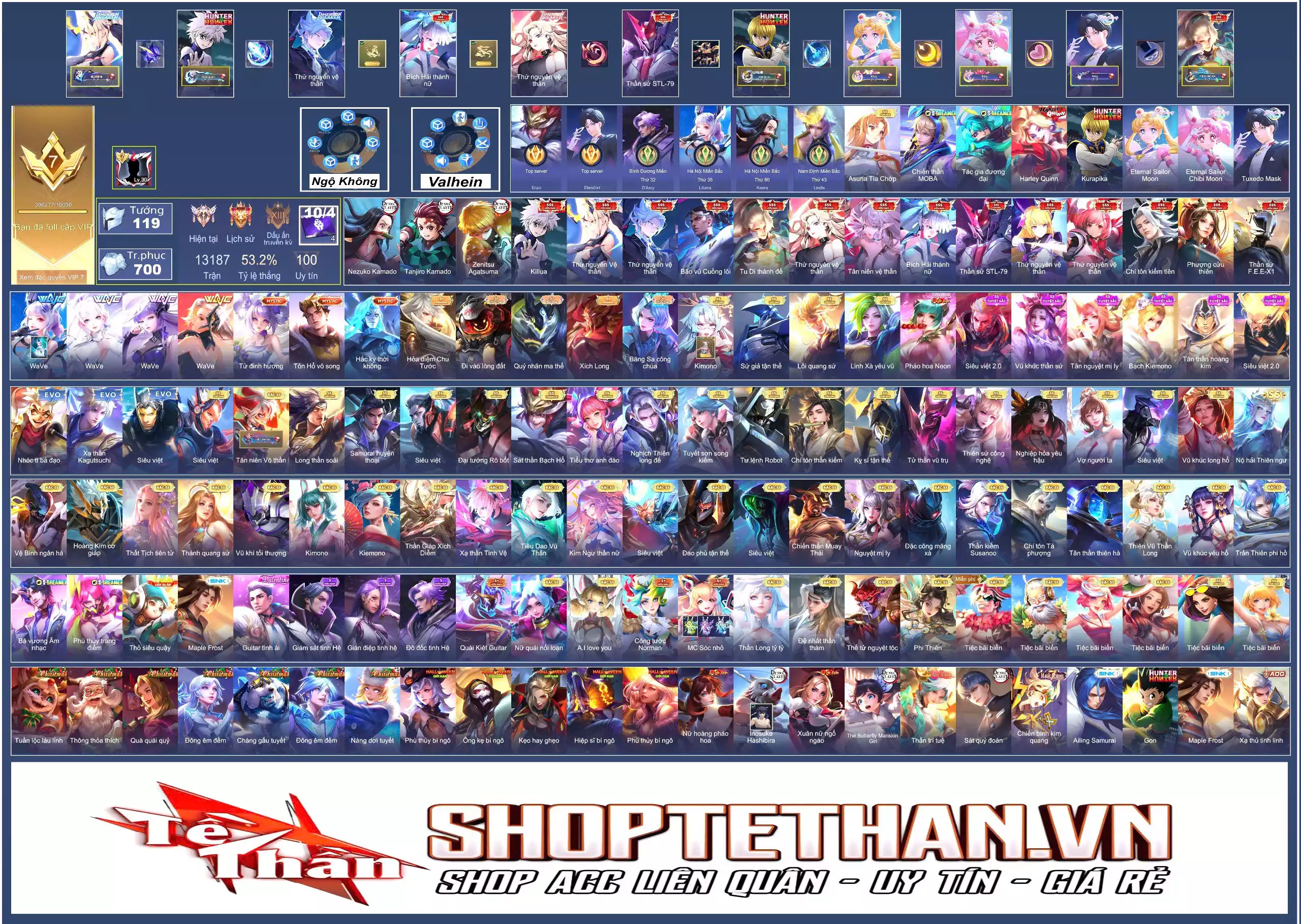 MÁC THÁCH ĐẤU, 2 CỤC VÀNG, 13 SSS, full DemonSplayer, full HunterxHunter, full Sailormoon, full Wave, 7 Tuyệt Sắc, full EVO 5...