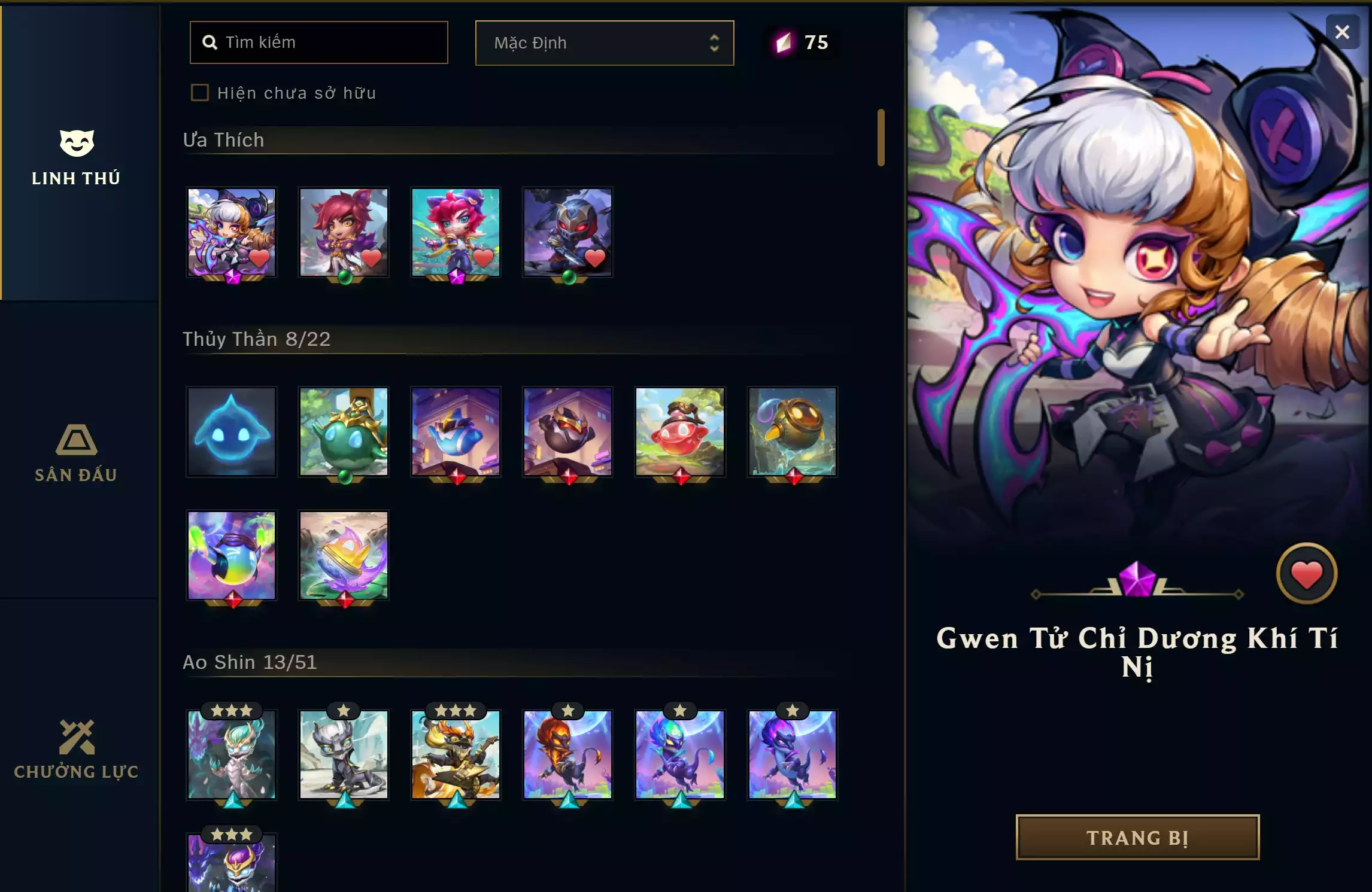 Ảnh 🔰 2 PET TÍM 🔰 2 SÀN TÍM 🔰 2 TÍ NỊ ✅ GWEN TỬ CHỈ DƯƠNG KHÍ TÍ NỊ ✅ SET HEARTSTEAL TÍ NỊ ✅ SET TÍ NỊ ✅ ZED TÍ NỊ ▶ SÀN - THÁNH ĐỊA THẦN LONG ▶ SÀN - K/DA TẠI ĐỒNG QUY GIỚI