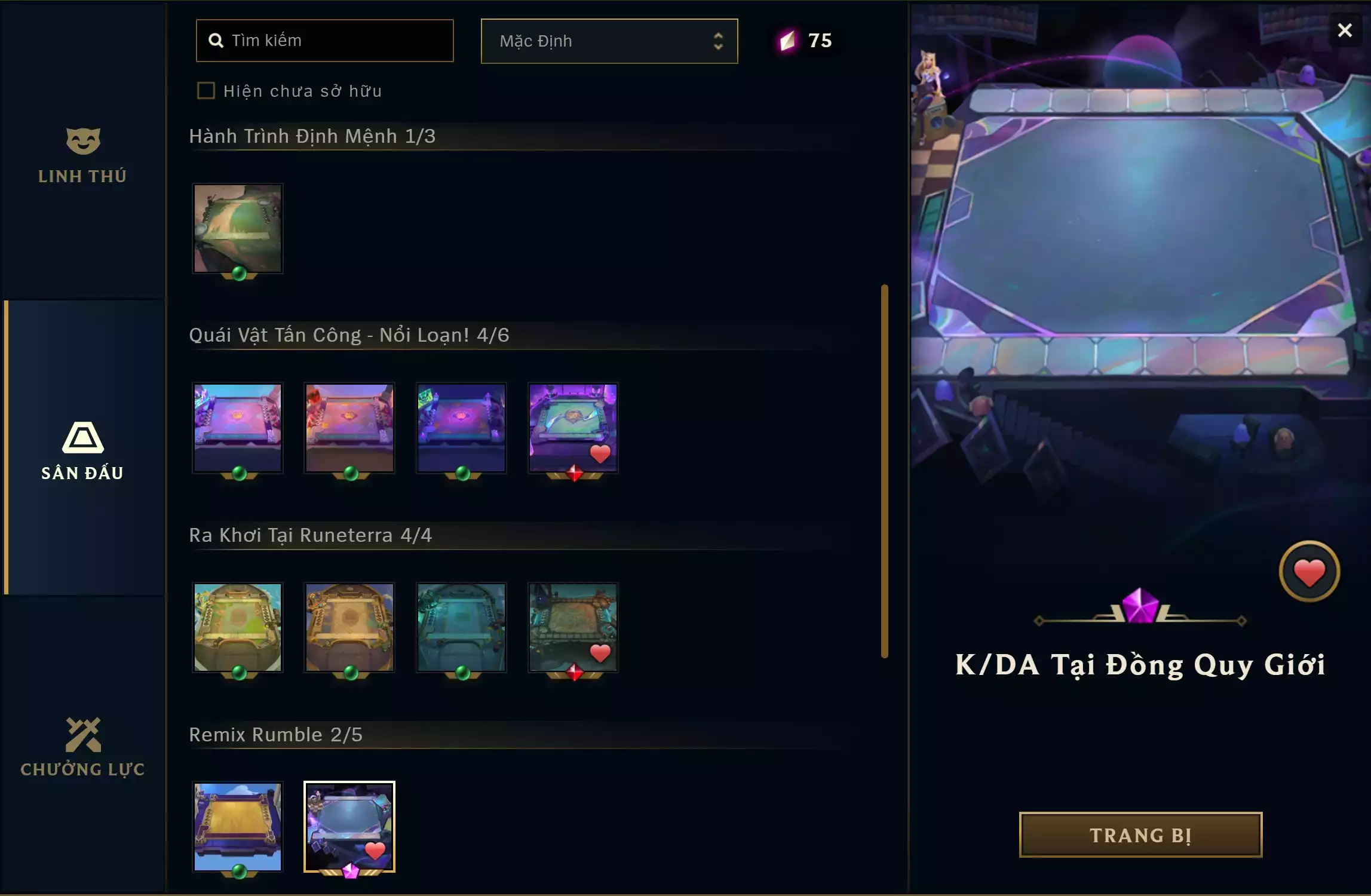 Ảnh 🔰 2 PET TÍM 🔰 2 SÀN TÍM 🔰 2 TÍ NỊ ✅ GWEN TỬ CHỈ DƯƠNG KHÍ TÍ NỊ ✅ SET HEARTSTEAL TÍ NỊ ✅ SET TÍ NỊ ✅ ZED TÍ NỊ ▶ SÀN - THÁNH ĐỊA THẦN LONG ▶ SÀN - K/DA TẠI ĐỒNG QUY GIỚI