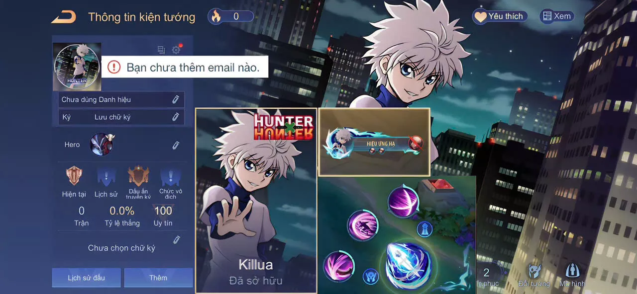 (GIẢM GIÁ) ACC REG: Nakroth Killua, có nút bấm + hạ, sẵn tướng, free đổi tên, trắng thông tin