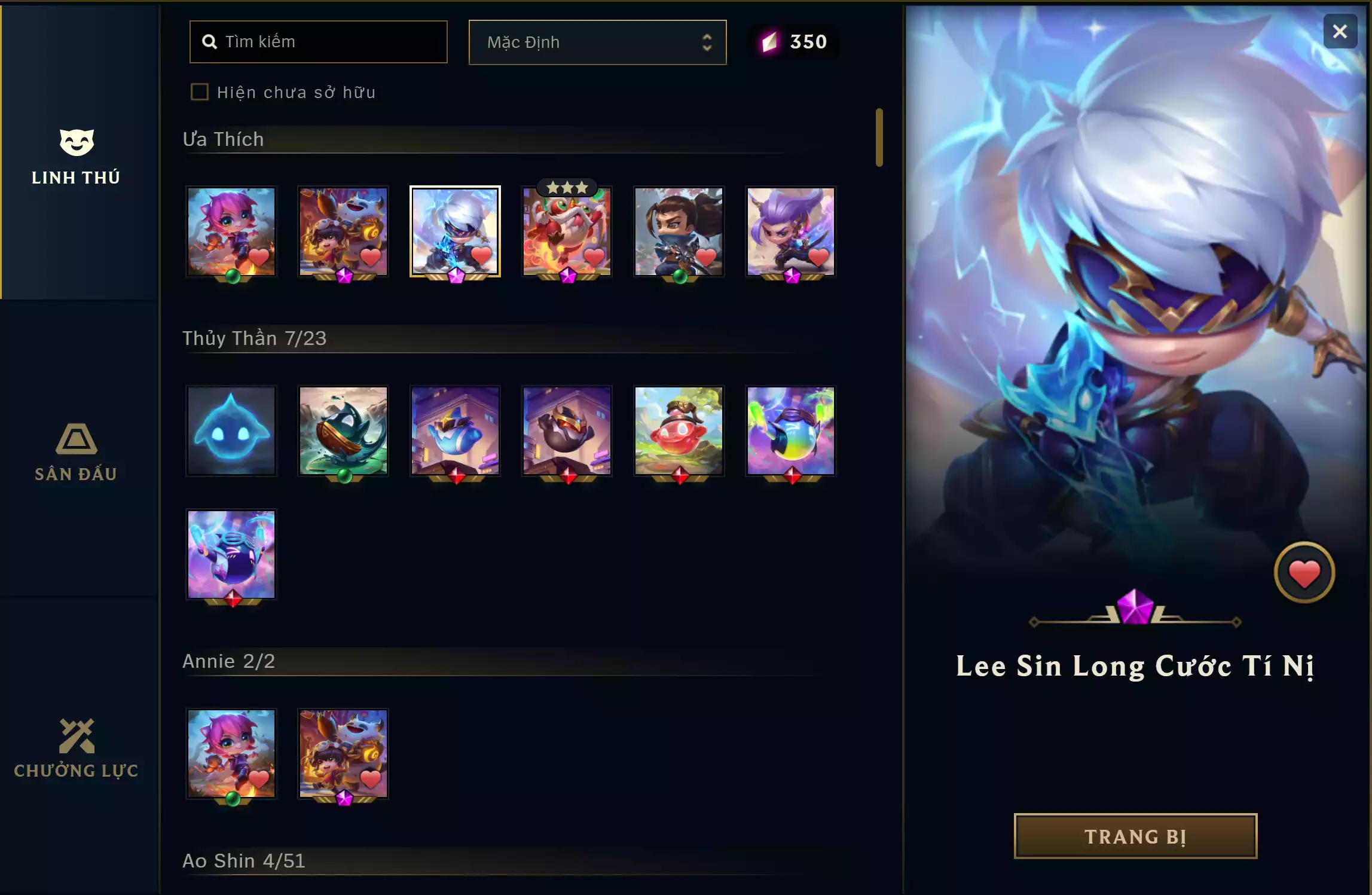 Ảnh 🔰 COMBO PET TÍ NỊ - SÀN TÍM VIP ✅ ANNIE GẤU TRÚC TÍ NỊ ✅ YASUO LONG KIẾM TÍ NỊ ✅ LEESIN LONG CƯỚC TÍ NỊ ✅ POGGLES MÚA LÂN 🌠 HỘI CHỢ NHÂM DẦN 🌠 NGÔI NHÀ THỎ VÀNG 🌠 EVERYTHING GOSE ON 🔰 UNRANK - TRẮNG THÔNG TIN