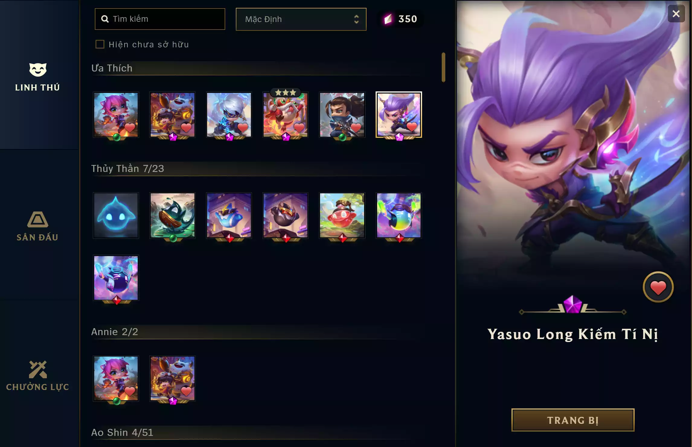 Ảnh 🔰 COMBO PET TÍ NỊ - SÀN TÍM VIP ✅ ANNIE GẤU TRÚC TÍ NỊ ✅ YASUO LONG KIẾM TÍ NỊ ✅ LEESIN LONG CƯỚC TÍ NỊ ✅ POGGLES MÚA LÂN 🌠 HỘI CHỢ NHÂM DẦN 🌠 NGÔI NHÀ THỎ VÀNG 🌠 EVERYTHING GOSE ON 🔰 UNRANK - TRẮNG THÔNG TIN