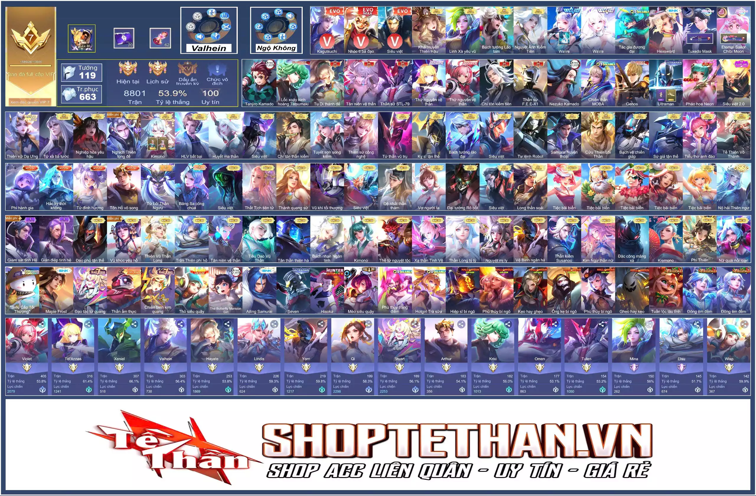 7 SSS, Yan tanjiro + Nezuko, Tatsumaki, Ryo ultraman, full EVO 5, Lili wace có pk, nhiều SS+SSHH...