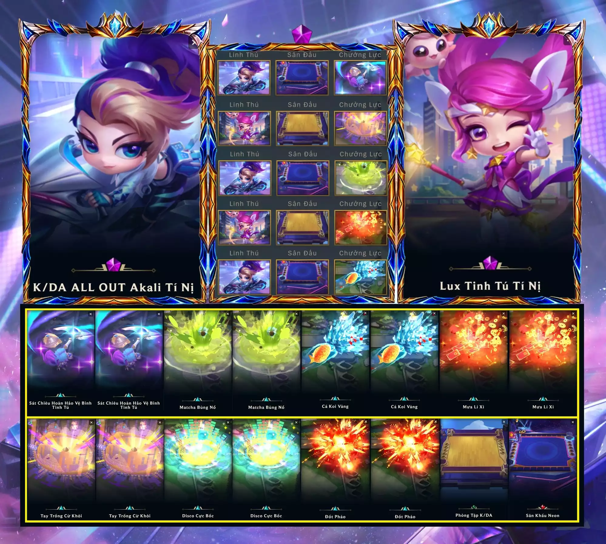 🔰 PET TÍM ▶ AKALI K/DA ALL OUT TÍ NỊ ▶ LUX TINH TÚ TÍ NỊ  ⬆️ BỘ CHƯỞNG TÍ NỊ - CỰC ĐẸP 🍁 UNRANK ️🍁 CÓ THẺ ĐỔI TÊN INGAME