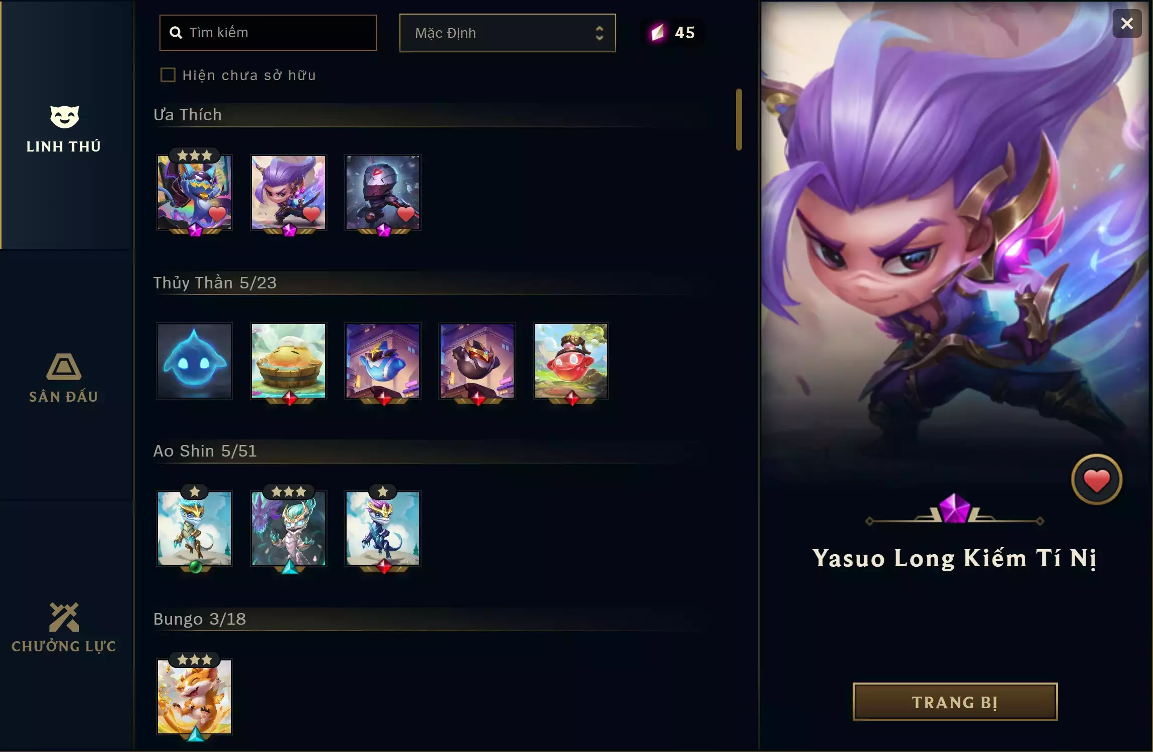 Ảnh 🔰 PET TÍM ▶ YASUO LONG KIẾM TÍ NỊ ▶ SIÊU PHẨM ZED TÍ NỊ ▶ WHISKER HIỂM HỌA SIÊU CẤP ⬆️ TRANG PHỤC - 300 SKIN 🍁 UNRANK ️🍁 CÓ THẺ ĐỔI TÊN INGAME