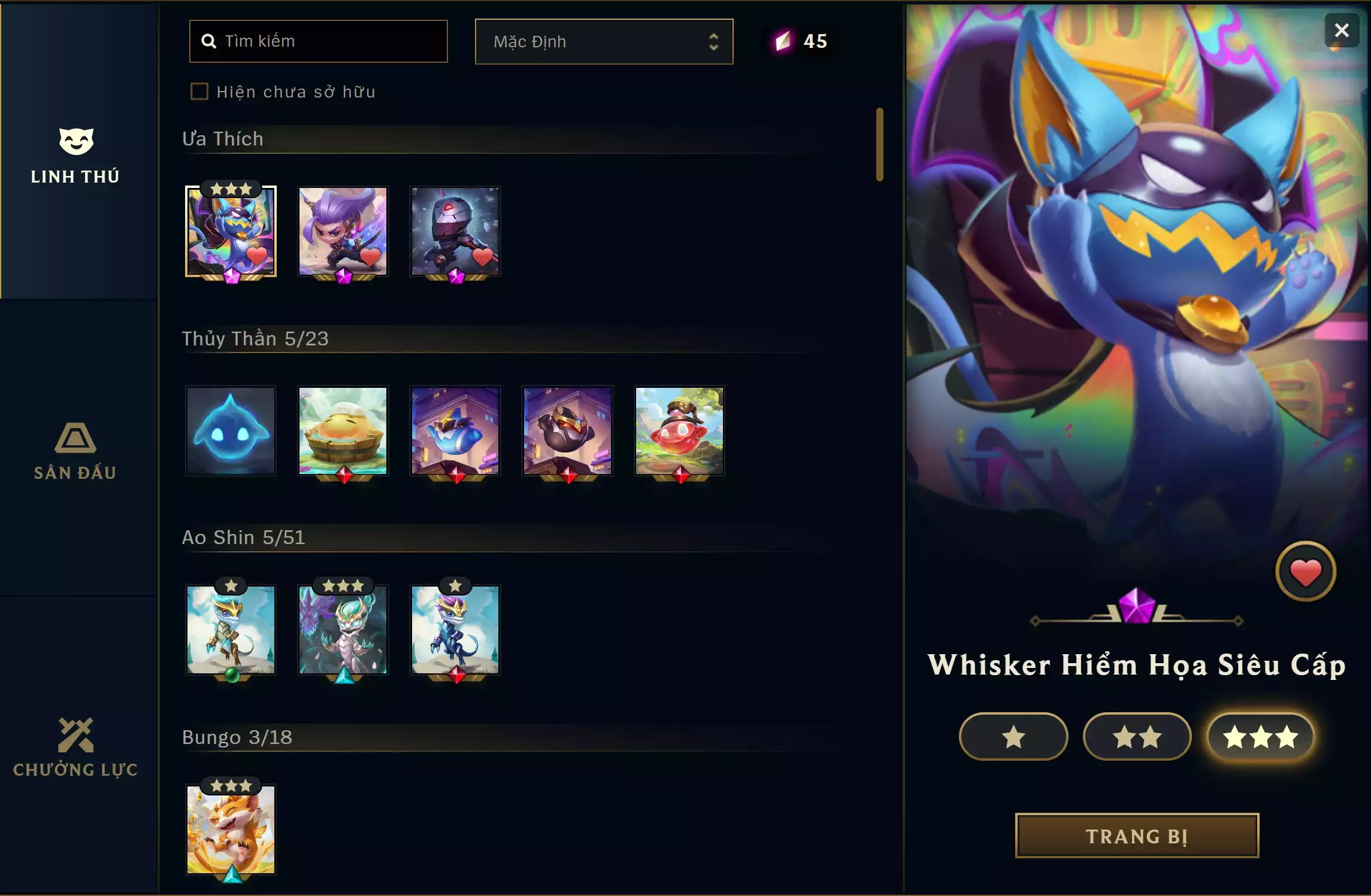 Ảnh 🔰 PET TÍM ▶ YASUO LONG KIẾM TÍ NỊ ▶ SIÊU PHẨM ZED TÍ NỊ ▶ WHISKER HIỂM HỌA SIÊU CẤP ⬆️ TRANG PHỤC - 300 SKIN 🍁 UNRANK ️🍁 CÓ THẺ ĐỔI TÊN INGAME